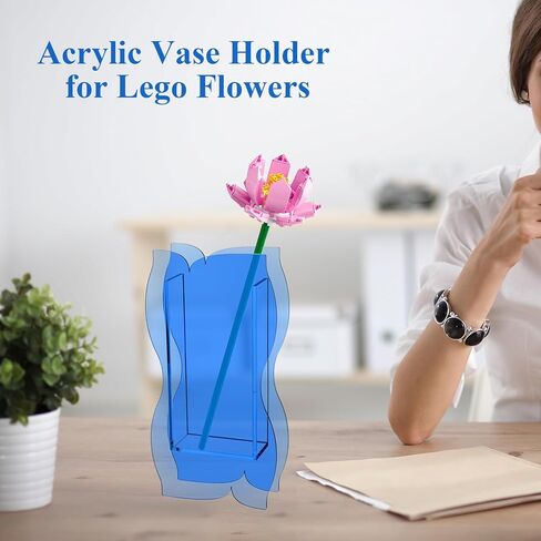 مزهرية أكريليك من بيوتي فلاير لزهور ليغو، ديكور غرفة الزهور والنباتات الطازجة، مزهرية زهرة أكريليك غير تقليدية، مزهريات الزهور الحديثة لهجة فريدة من نوعها للمنزل/غرفة النوم/المكتب (أزرق) in Kuwait