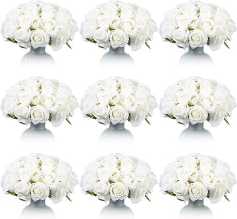 Jexine 120 Pcs Artificial Rose Flowers Bouquet Rose Silk Realistic Flowers Bulk Centerpieces DIY Bride Fake Rose for Home Bridal Wedding Party Decorations (Red) in Saudi Arabia