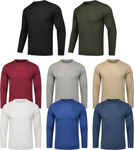 Mens Long Sleeve Shirt Crew Neck T-Shirts Comfortable and Breathable Athletic Shirts 8-Pack in Saudi Arabia