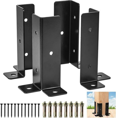 Adjustable Post Base Brackets Fits 1.5x1.5, 2x2, 2x4, 4x4 inch Post, Btowin VCF 4Pcs Heavy Duty Reversible Half Column Wood Fence Post Base Support Brackets Kit Black for Pergola Railing Mailbox in Saudi Arabia