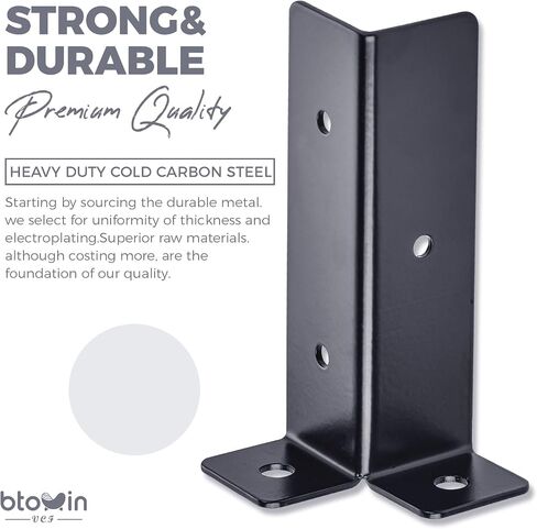 Adjustable Post Base Brackets Fits 1.5x1.5, 2x2, 2x4, 4x4 inch Post, Btowin VCF 4Pcs Heavy Duty Reversible Half Column Wood Fence Post Base Support Brackets Kit Black for Pergola Railing Mailbox in Saudi Arabia