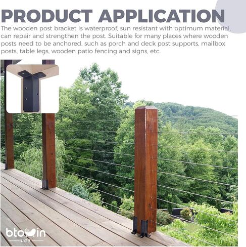 Adjustable Post Base Brackets Fits 1.5x1.5, 2x2, 2x4, 4x4 inch Post, Btowin VCF 4Pcs Heavy Duty Reversible Half Column Wood Fence Post Base Support Brackets Kit Black for Pergola Railing Mailbox in Saudi Arabia