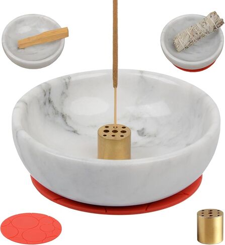 حامل بخور SIPARUI، مبخرة من الرخام الطبيعي مع 9 فتحات، مبخرة عصا البخور المصنوعة يدويًا مثالية للتأمل، والتلطيخ، والديكور، ورماد البخور سهل الإمساك (أسود) in Kuwait