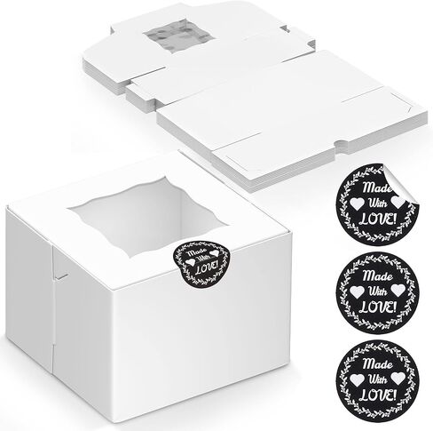 25 pack of 4.5 x 4.5 x 3 inches white small bakery box with window, to-go treat boxes with stickers, for mini bundt cakes, party favors, cookie boxes, small pastry boxes in Saudi Arabia