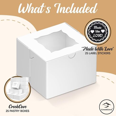 25 pack of 4.5 x 4.5 x 3 inches white small bakery box with window, to-go treat boxes with stickers, for mini bundt cakes, party favors, cookie boxes, small pastry boxes in Saudi Arabia
