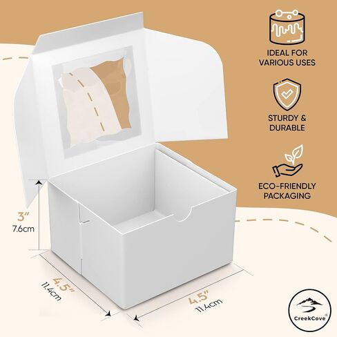 25 pack of 4.5 x 4.5 x 3 inches white small bakery box with window, to-go treat boxes with stickers, for mini bundt cakes, party favors, cookie boxes, small pastry boxes in Saudi Arabia