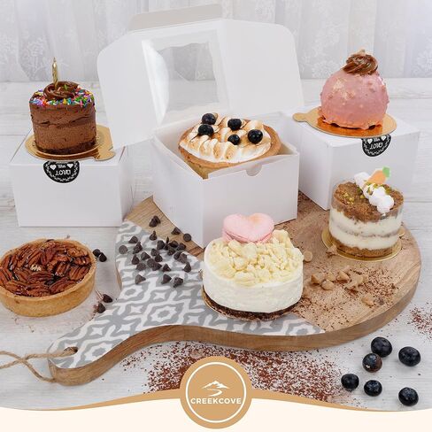 25 pack of 4.5 x 4.5 x 3 inches white small bakery box with window, to-go treat boxes with stickers, for mini bundt cakes, party favors, cookie boxes, small pastry boxes in Saudi Arabia