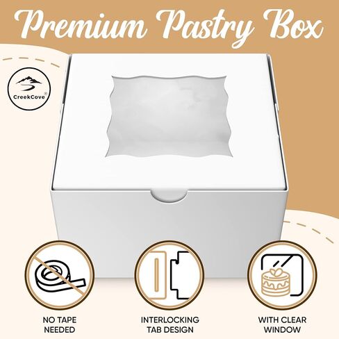 25 pack of 4.5 x 4.5 x 3 inches white small bakery box with window, to-go treat boxes with stickers, for mini bundt cakes, party favors, cookie boxes, small pastry boxes in Saudi Arabia