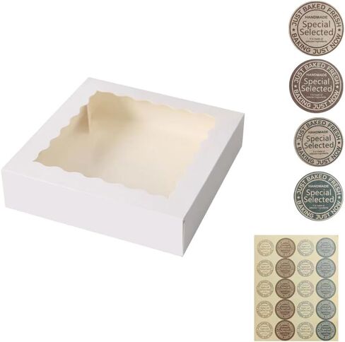 50Pcs (9x9x2.5 in) Cake Boxes+3 stickers with Display Window for Gift Giving, Bakesale, Cupcakes, Dessert, Cookies, Pie, Macaroons, Donuts, Pastry, Kraft Paper Material (Pink), 9925DGH in Saudi Arabia