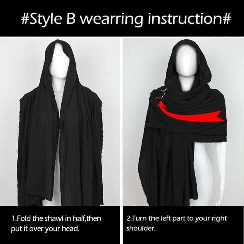 L'VOW Medieval Hooded Cloak Shaman Ninja Shawl Post Apocalyptic Wrap Scarf Cowl Rogue Hood Cape Viking Renaissance Costume in Kuwait