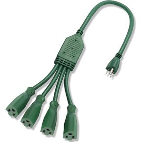 Extension Cord Splitter,4 Plug Splitter,14AWG SJTW 15A 1875W 14/3-Gauge 2.3FT Power Splitter, 4 Way 3 Prong 1 to 4 Plug Power Cord Splitter, Heavy Duty Cable, Green, for Indoor or Outdoor Use.