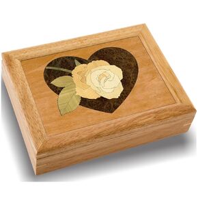 Wood Flower Jewelry Box - Hinged Lid Organizer for Rings, Bracelets, Watches - Store Your Precious Valuables In This Spacious Velvet-Lined Holder - (#2126AH 6x8x2)