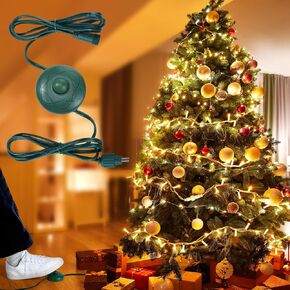Power Cord 8ft with 8 Lights Modes Foot Switch for Christmas Tree Foot Switch Extension Cord Lights Raintight Plug Compatible Replacement for LED String Light X-Mas Tree (1/2inch, 1)