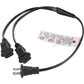 VSEER NEMA 1-15P to Dual 1-15R Y Splitter Cord, 2 Prong Extension Cord US AC Male and 2 x Female Power Cable SPT2 18AWG 10A/125V, 2-Outlet Saver Power Extension Cord Cable Black, 2FT