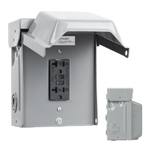 Outdoor Electrical Outlet Box, Dual 20 AMP WRTR GFCI Outlets, Weatherproof Outside Receptacle Box with All Metal 3R Enclosure, Lockable Outlet Cover for Outdoor Power, ETL Listed