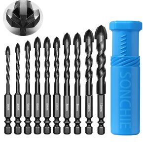 Masonry Drill Bit Sets - Upgraded10 Piece Concrete Drill Bit Sets, Size 1/8“ to 1/2" for Tile Glass Brick Concrete Ceramic Plastic Wood