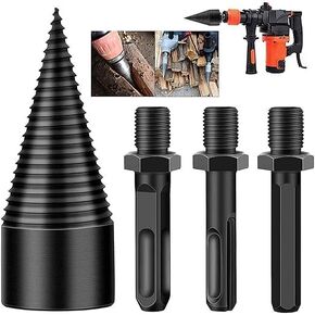 Firewood Log Splitter, Easy Log Splitting Drill Bits Heavy Duty Electric Drills Screw Cone Driver Tools Split Wood with 3 Screw for Hand Drill Stick Hex+Square+Round(32mm/1.26inch)