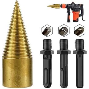 Firewood Log Splitter, Easy Log Splitting Drill Bits Heavy Duty Electric Drills Screw Cone Driver Tools Split Wood with 3 Screw for Hand Drill Stick Hex+Square+Round(32mm/1.26inch)