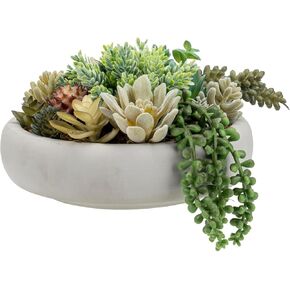 8 Inch Modern Artificial Succulent Arrangement in Gray Cement Plant Bowl, Bulk Faux Plant Succulents in a Round Decorative Planter Pot,Faux Succulents in Pots