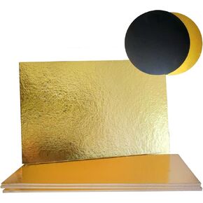 10x14 inches 2-sides Gold/Black Rectangle Solid Food-Graded Sturdy Cake Boards, Extra Strong Thin Drum, 3mm Thick (12-Pack)