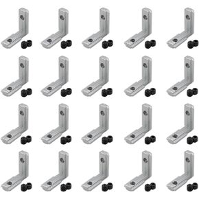 20pcs Silver T Slot L-Shape Interior Inside Corner Connector Joint Bracket,TTZEZE 90 Degree Aluminum Profile Interior Joint with M5 Screws,Suitable for 6mm Slot 2020 Series Aluminum (2020 Series)