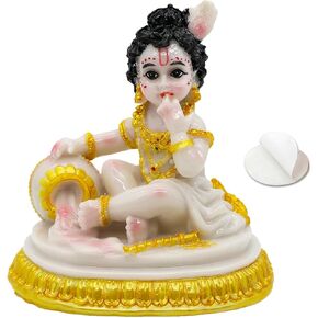Indian God Baby Krishna Statue - 4.1" H Handmade Hindu Idol Krishna Figurine for Car Dashboard India Home Office Mandir Temple Pooja Item Murti Puja Product Diwali Gifts