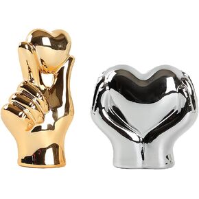 2pcs Love Gesture Statue Gold Silver Decor Heart Shape Hand Heart Sculpture Home Decor, Abstract Knick Knacks Suitable for Living Room Bedroom Bookshelf, Valentine's Day Anniversary Birthday