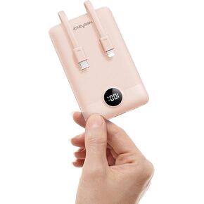 Mini Portable Charger with Built-in Cables 22.5W Fast Charging Power Bank USB-C Small Battery Pack 10000mAh Travel Essential Slim Battery for iPhone, Samsung, Android, and More
