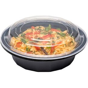 Restaurantware Asporto 16 Ounce To Go Boxes, 50 Microwavable Take Out Food Containers - Clear Plastic Lids Included, Do Not Contain BPA, Black Plastic Catering Food Containers, Disposable, Round