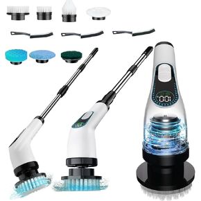 Electric Spin Scrubber, Cordless Cleaning Brush with 7 Replacement Heads, 2 Speeds, Extendable Handle for Bathroom, Shower, Tile, Tub, and Floor