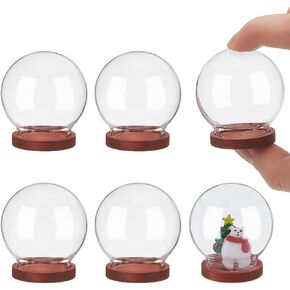 NBEADS 6 Pcs Mini Round Glass Dome, Clear Glass Display Dome Cover with Wood Base Cloche Bell Jar for Centerpieces Plants Rocks Specimens Decorations Crafts, Diameter: 1.57 inch FireBrick