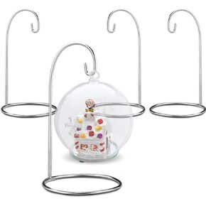 BANBERRY DESIGNS Ornament Stands - Set of 4 Silver Christmas Holders - Chrome Finished Metal 11-Inch Tall - Air Plant Terrarium - Christmas Ornament Collection Display