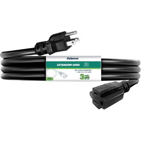 Extension Cord Outdoor & Indoor 3 ft Black Heavy Duty Extension Cords,12 Gauge 3 Prong SJTW 15AMP 1875W UL Listed Electric Cord, Waterproof Short Power Cable for Multiple Devices & Scenes
