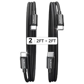 SUNGUY USB C to USB C Cable 2FT [2Pack], New Nylon USB C Charger Cable, 60W Type-C Fast Charging for Compatible with iPhone 16 15 Pro/Pro Max/Plus, MacBook Pro, Samsung Galaxy S24/S23/S22