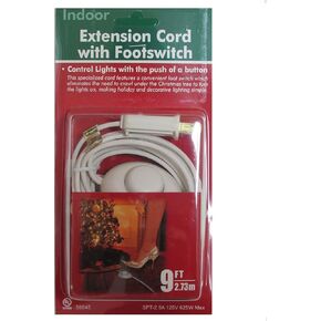 9 Foot Christmas Extension Cord with On/Off Foot Switch - - White Christmas Tree Extension Cord with Foot Button Switch - UL Listed