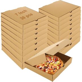 SHUESS 30 Pack Kraft Corrugated Mini Pizza Boxes 7 inch Small Pizza Boxes,Take Out Small Pizza Packing Boxes, Takeaway Boxes for Pizza, Cake, Cookies, Food