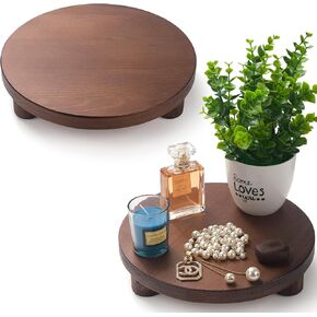 DEAMACE Wood Riser for Decor, 2 Pack Wood Pedestal Stand for Display, Round Wooden Tray for Kitchen Counter, Wooden Pedestal Stand for Plant Pot Indoor in Kuwait