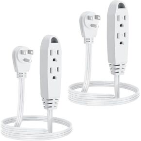 K KASONIC - 3 Feet 3 Outlet Extension Cord 2 Pack - Triple Wire Grounded Multi Outlet, UL Listed 16/3 SPT-3, 13 Amp - 125V - 1625 Watts, White