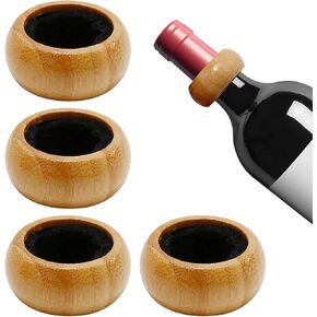 4 Pack Wooden Wine Bottle Collars, Wine Drip Ring for Wine Bottles, Wine Bottle Neck Catcher Ring Drip Stoppers, Wine Stop Accessories for Home Restaurant Bar Wooden Wine Bottle Drip Ring