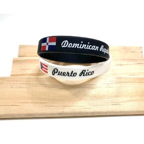 Dominican Republic Puerto Rico Flags Wristband Design one Family Love 2pc Set Unisex
