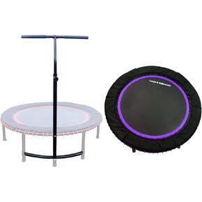 LEAPS & REBOUNDS 40" Adjustable Stability Bar Attachment with 40" Mini Fitness Trampoline and Home Gym Rebounder for Cardio Exercises, Purple