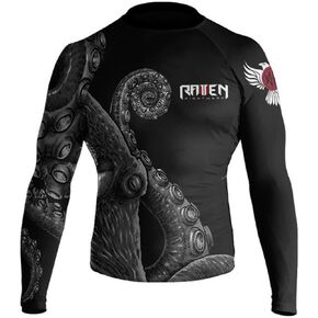 حذاء Raven Fightwear الرجالي Kraken Octopus IBJJF معتمد من Rash Guard باللون الأبيض