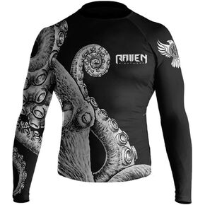 Raven Fightwear Men's Kraken Octopus IBJJF Approved Rash Guard White