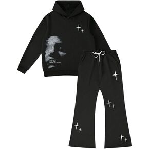 GORGLITTER Men's 2 Pieces Outfits Long Sleeve Graphic Hoodie and Wide Leg Sweatpants Streetwear Set in Saudi Arabia