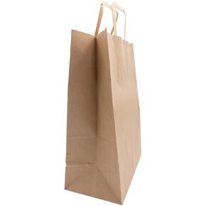Paper Bags - Handle Bags - Kraft Color - Flat Handle 12"x7"x17" - 250 Bags - 74 LB Weight basis (110 GSM strong) Flat Handle. Packed in cases. - Kraft/Natural - 12717NKPAPFLATH