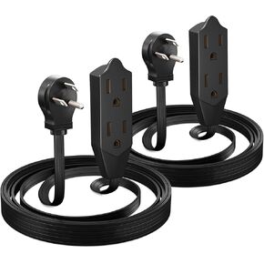 Maximm Cable 3 Feet Flat Plug Extension Cord/Wire, Multi Outlet - 3 Prong Angled Plug Extension Cord - Black UL Certified
