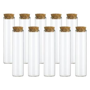 PATIKIL 60ml Test Tubes, 10pcs 4.72x1.18in Glass Clear Flat Bottom Test Tube Containers with Cork Stoppers for Bead Party Candy Bath Salt Storage Scientific Experiment Plant Propagation