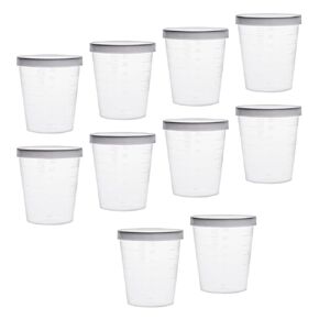 YOKIVE 10 Pcs Plastic Beaker, Laboratory Use | Liquid Measuring Cup with Lid, Great for Lab, Kitchen, Daily Use (Clear White, 30ML)