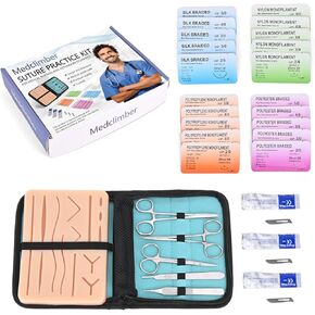 Complete Suture Practice Kit (30 Pieces) for Medical Students, Including Large Upgrade 14 Pre-Cut Wounds Silicone Pad, Tool Kit, Suture Threads & Needle Perfect for Training, Demonstration