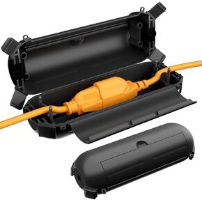 Restmo 4 Pack Mini IP44 Waterproof Outdoor Connection Box with Lockable Latches and Mounting Holes, Weatherproof Extension Cord Safety Cover for Outdoor Plugs, Lights, Cables, Wires, Size Small, Black